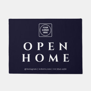 Navy Blue Logo   Open House Real Estate Sign Doormat
