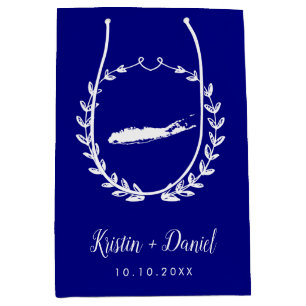 Navy Blue Long Island NY Map Wedding Welcome Swag Medium Gift Bag