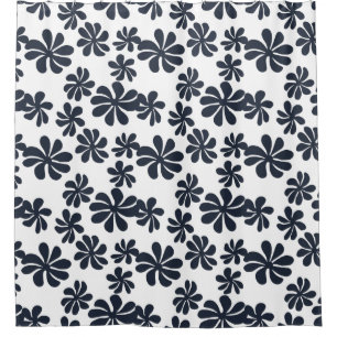 Navy blue loopy flowers w/custom background colour shower curtain