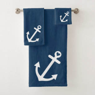Navy Blue Love Anchor Nautical Bath Towel Set