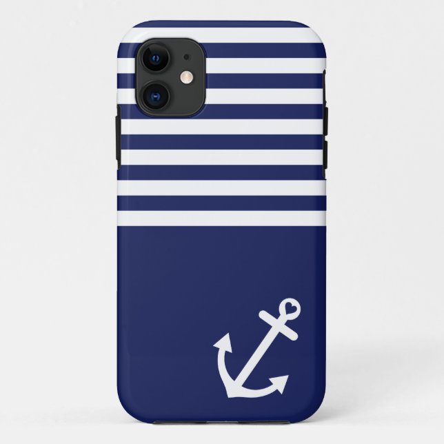 Navy Blue Love Anchor Nautical Case-Mate iPhone Case (Back)