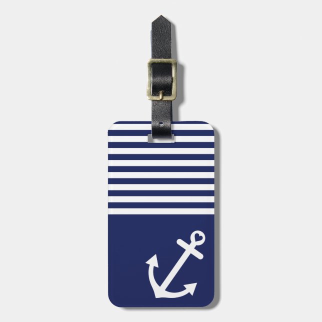Navy Blue Love Anchor Nautical Luggage Tag (Front Vertical)