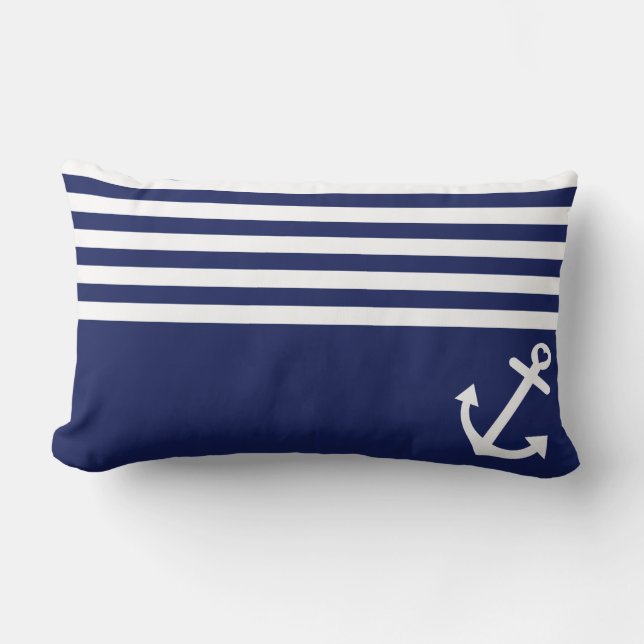 Navy Blue Love Anchor Nautical Lumbar Cushion (Front)