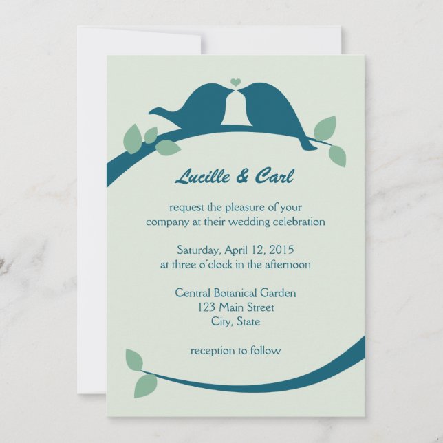 Navy Blue Love Birds Wedding Invitations (Front)