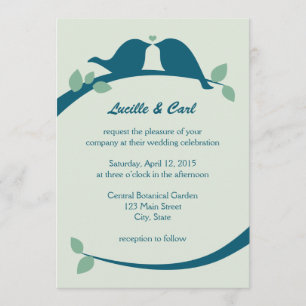 Navy Blue Love Birds Wedding Invitations