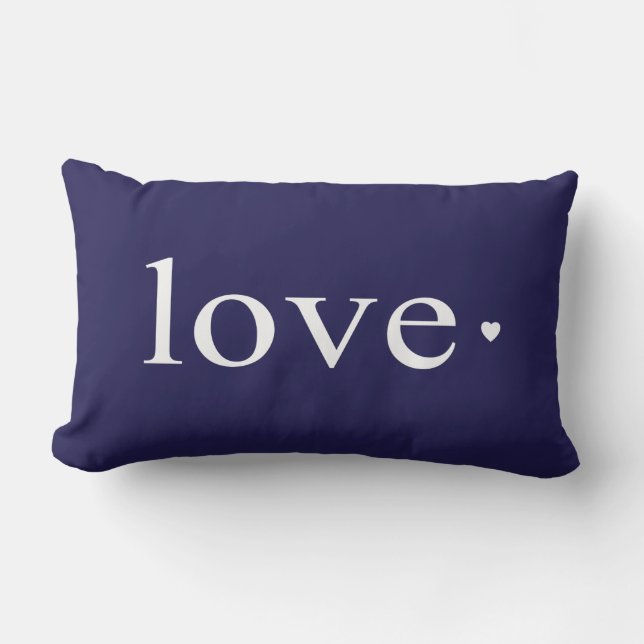 Navy Blue Love Heart Monogram Lumbar Cushion (Front)