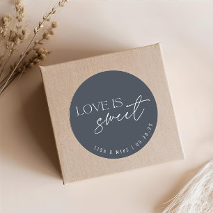 Navy Blue Love is Sweet Wedding Favour Classic Round Sticker