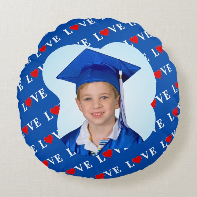 Navy Blue LOVE Retro Elegant Round Cushion (Front)