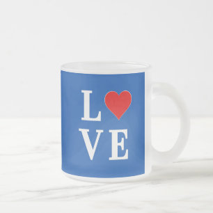 Navy Blue LOVE Retro Stylish Frosted Glass Coffee Mug