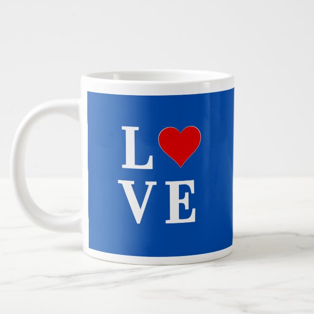 Navy Blue LOVE Retro Stylish Large Coffee Mug (Left)