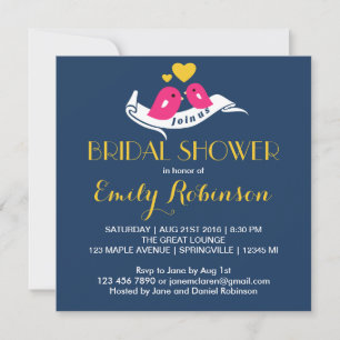 Navy Blue Lovebirds Bridal Shower Invitation