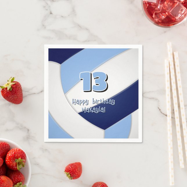 navy blue lt blue volleyball kids birthday party napkin (Insitu)