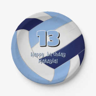 navy blue lt blue volleyball kids birthday party paper plate