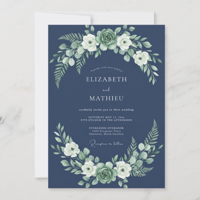 Navy Blue Lush Forest Wedding Invitation (Front)