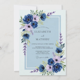 Navy Blue Lush Spring Wedding Invitation