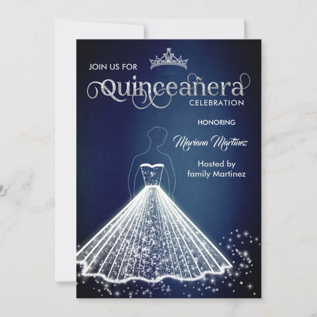 Navy blue luxury adorable sparkle dress Quince  In Invitation (Front)