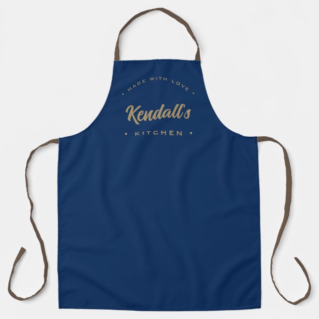 Navy Blue Made with love custom Name kitchen Apron (Front)