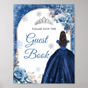 Navy Blue Magical Snowflake Quinceañera Guest Book