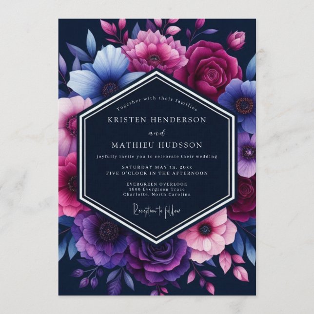 Navy Blue Magnificent Moody Wedding Invitation (Front)