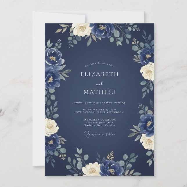 Navy Blue Magnificent Winter Wedding Invitation (Front)