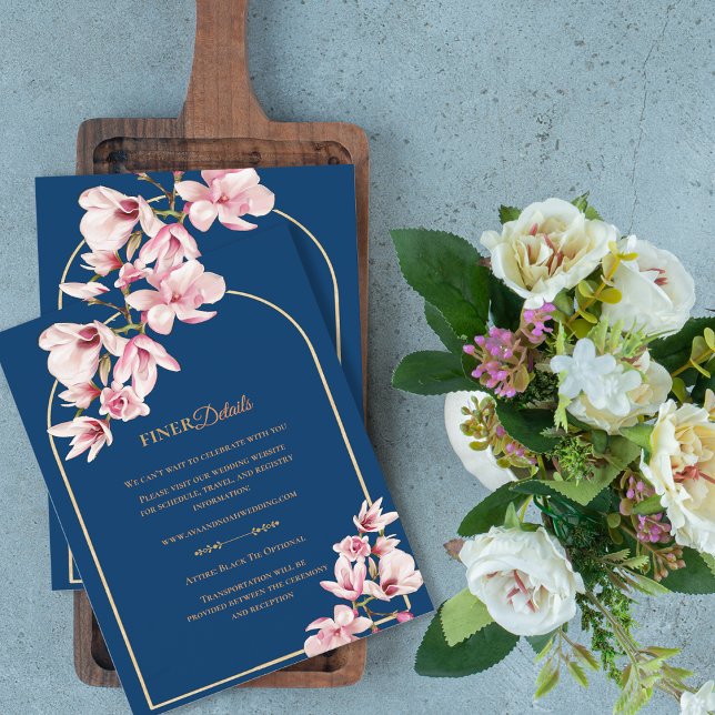 Navy Blue Magnolia Floral Wedding Details Enclosure Card (Navy Blue Magnolia Floral Wedding Details Enclosure Card)