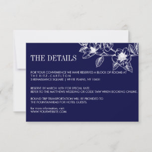 Navy Blue Magnolia Flowers Bloom   Wedding RSVP Card