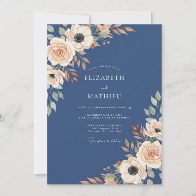 Navy Blue Majestic Autumnal Wedding Invitation (Front)