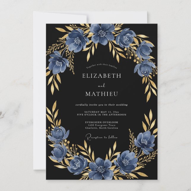 Navy Blue Majestic Evening Wedding Invitation (Front)