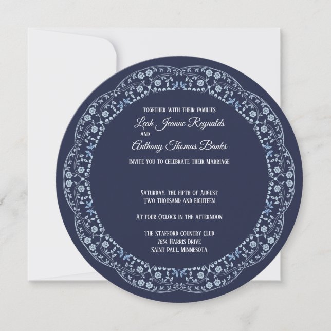 Navy Blue Mandala Circle Invitation (Front)
