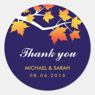 Navy Blue Maple Leaves Thank You Sticker