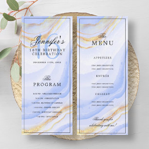 Navy Blue Marble 16th Birthday Program Menu Invitation