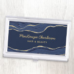 Navy Blue Marble Agate Geode Gold Glitter Business Card Holder<br><div class="desc">Elegant navy blue agate marble design with faux gold glitter. Ideal for hair and makeup artists,  beauty and nail salons and much more.  Change the details to customise.</div>