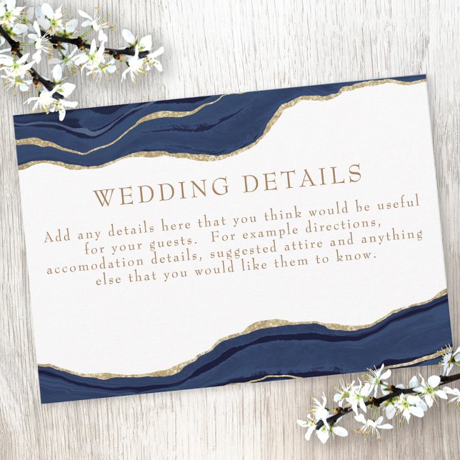 Navy Blue Marble Agate Gold Glitter Wedding Detail Enclosure Card (Creator Uploaded)