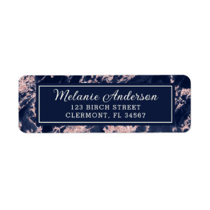 Navy Blue Marble Pink Glitter Return Address