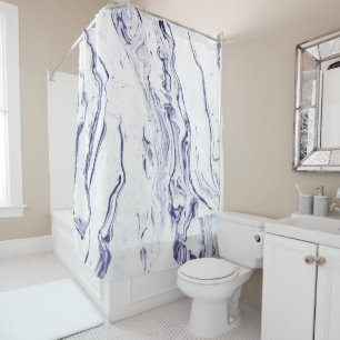 Navy Blue Marble Shower Curtain