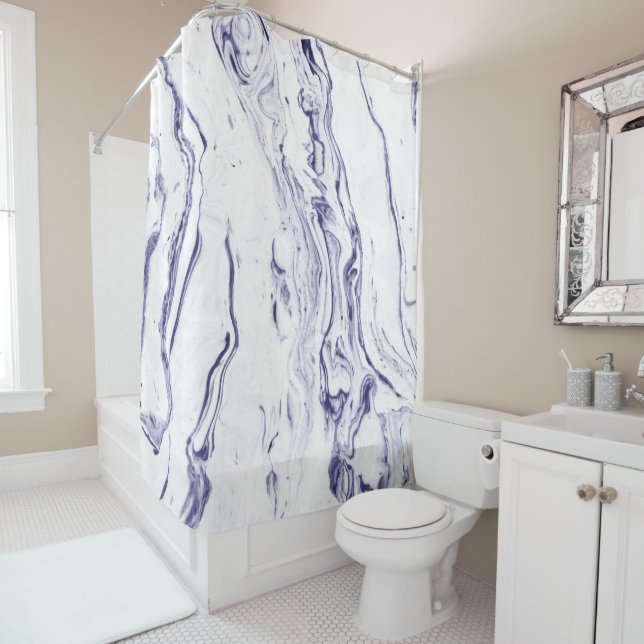 Navy Blue Marble Shower Curtain (In Situ)