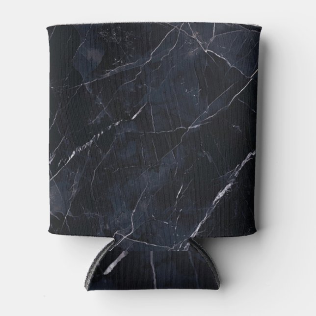 Navy blue marble: stone texture. can cooler (Front)