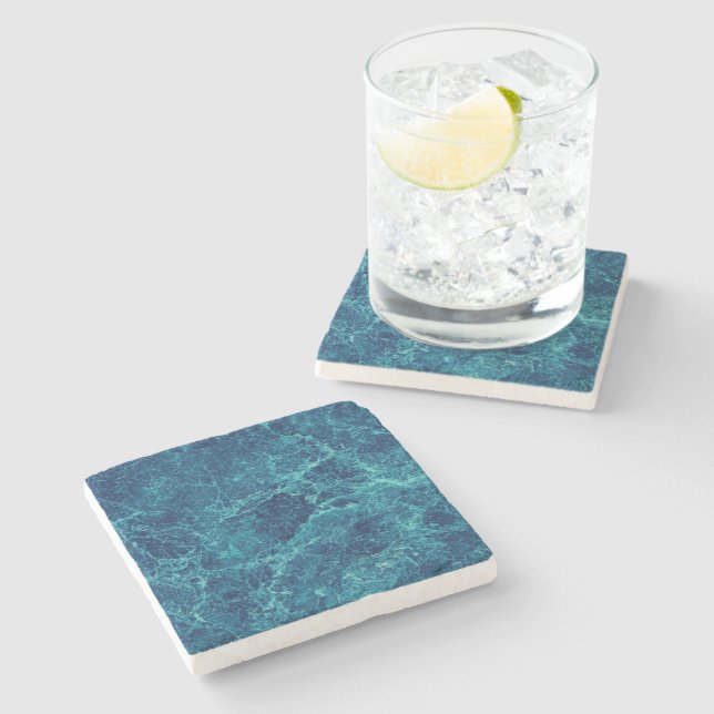Navy Blue Marble Texture Stone Coaster (Side)