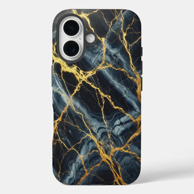 Navy Blue Marble with Gold Veins Case-Mate iPhone Case (Back)