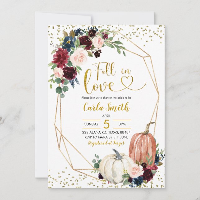 Navy Blue & Marsala Fall In Love Bridal Shower Invitation (Front)