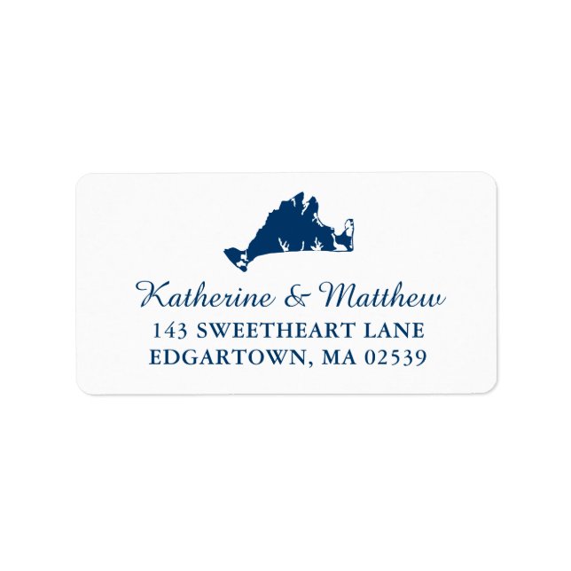 Navy Blue Marthas Vineyard Map Wedding Label (Front)