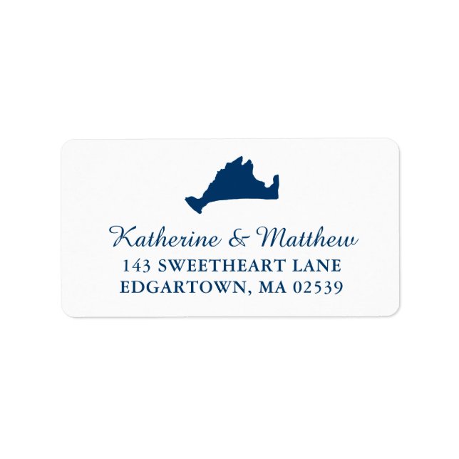 Navy Blue Marthas Vineyard Map Wedding Label (Front)