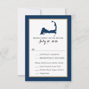 Navy Blue Mashpee Cape Cod Map Wedding RSVP menu