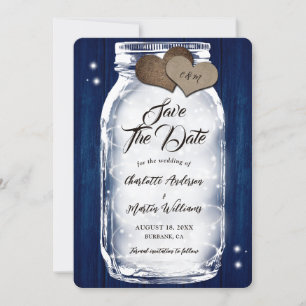 Navy Blue Mason Jar String Lights Wood Wedding Save The Date