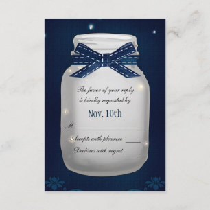 Navy Blue Mason Jar with Fireflies RSVP Card