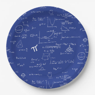 Navy Blue Math Equations Graphics Graduation Paper Plate