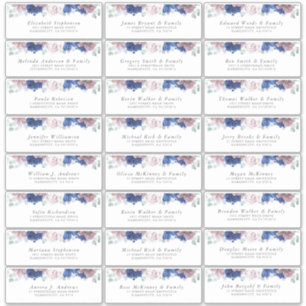 Navy Blue Mauve Floral Individual Address Labels