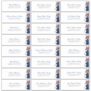 Navy Blue Mauve Flowers Guest Names Address Label