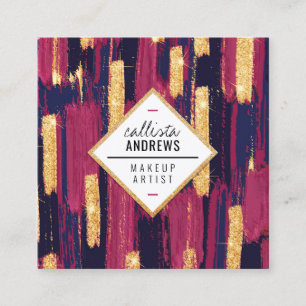 Navy Blue Mauve Purple Gold Glitter Paint Makeup Square Business Card