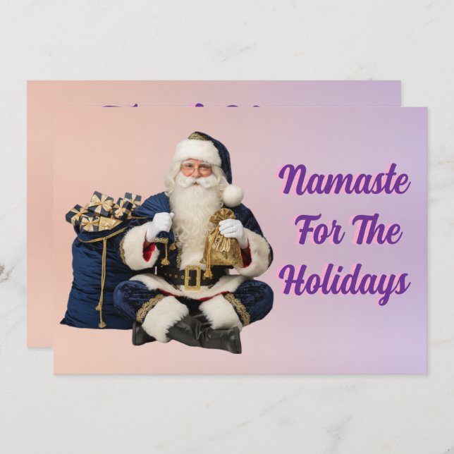 Navy Blue Meditating Santa Holiday Card -Spiritual (Front/Back)